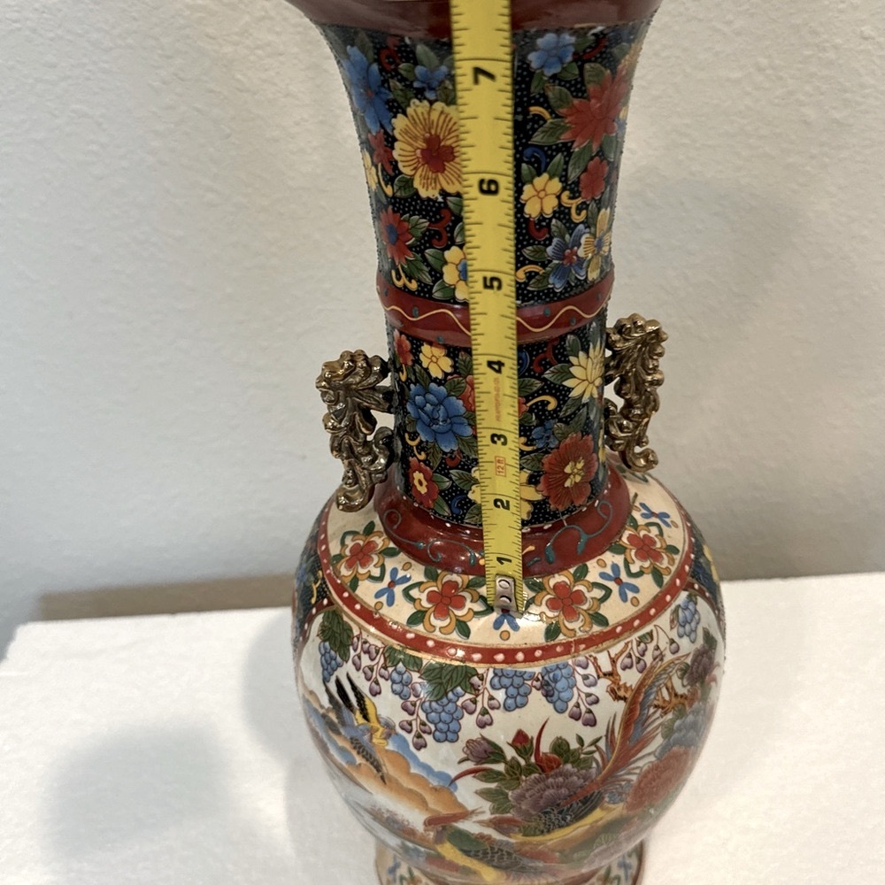 Chinese Antique Double Handle Porcelain Hand Painted Baluster Vase 16 in… - Picture 11 of 12